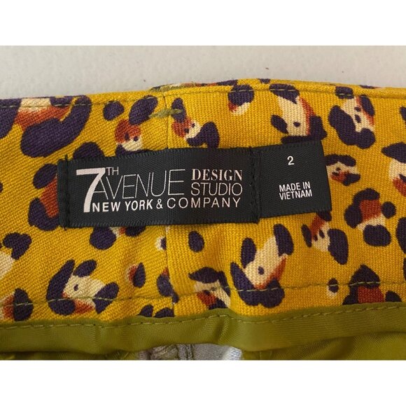 7th Ave Design Studio Yellow Leopard Print Pants Cotton & Spandex Size 2 - Picture 3 of 11